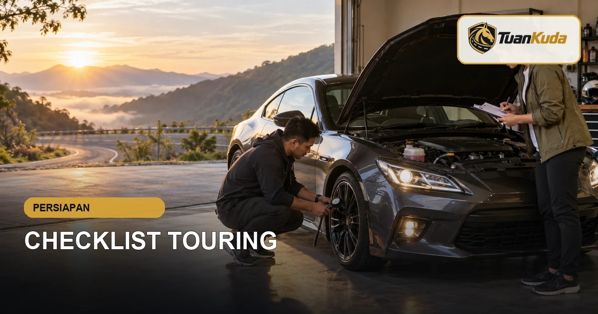 Pemeriksaan mobil sport sebelum perjalanan touring