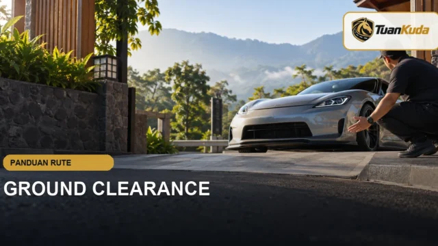 Pemeriksaan ground clearance mobil sport di jalan menanjak