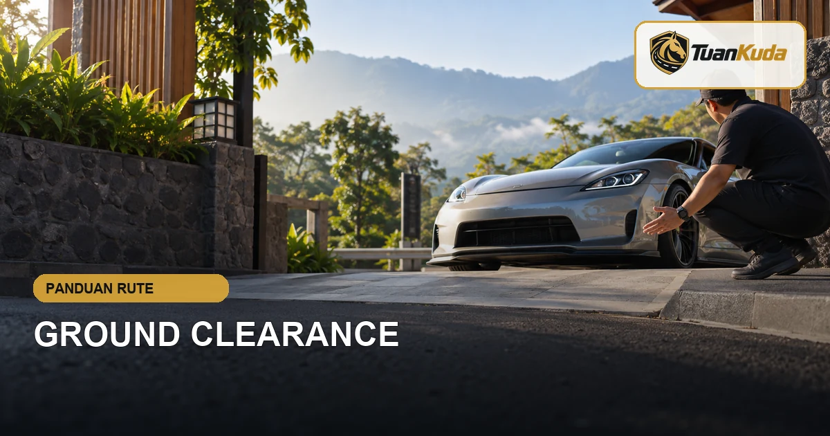 Pemeriksaan ground clearance mobil sport di jalan menanjak
