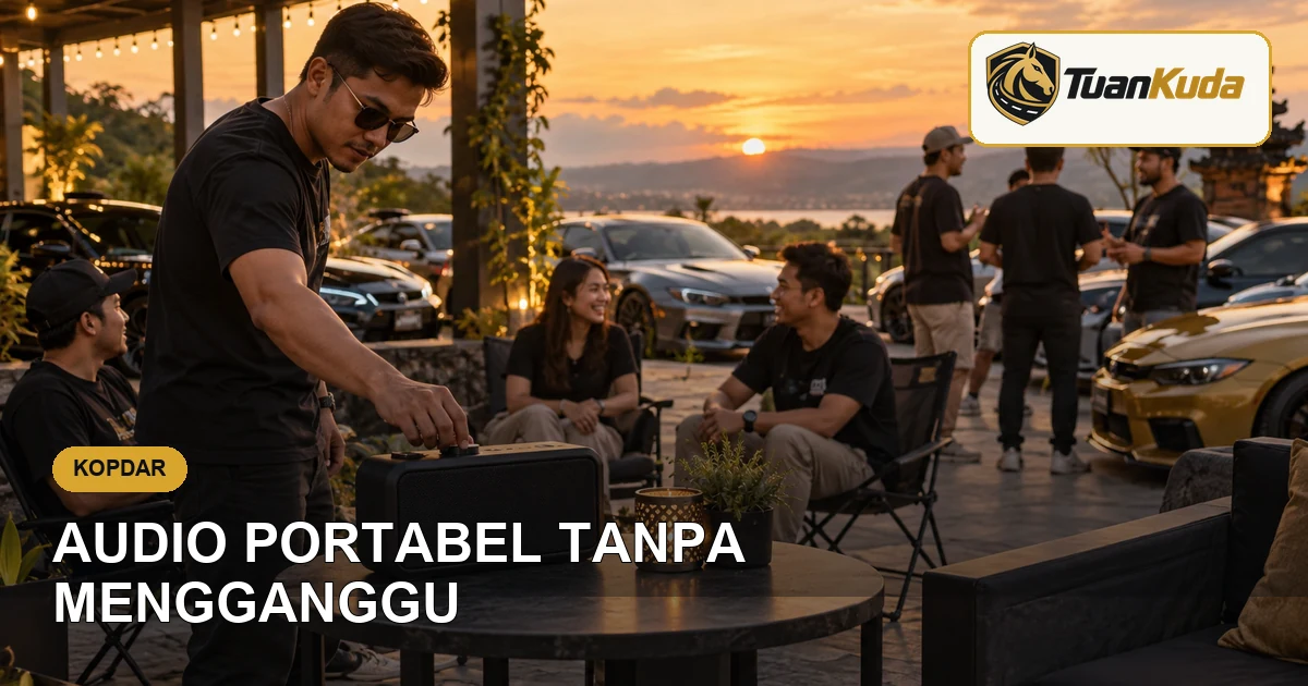 Speaker portabel diatur pada volume wajar saat kopdar mobil