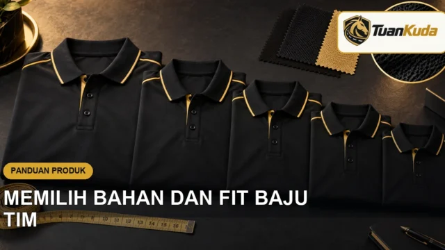 Pilihan baju tim hitam emas dengan sampel bahan dan meteran