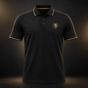 Baju Tim TuanKuda Versi Home polo hitam dengan aksen emas