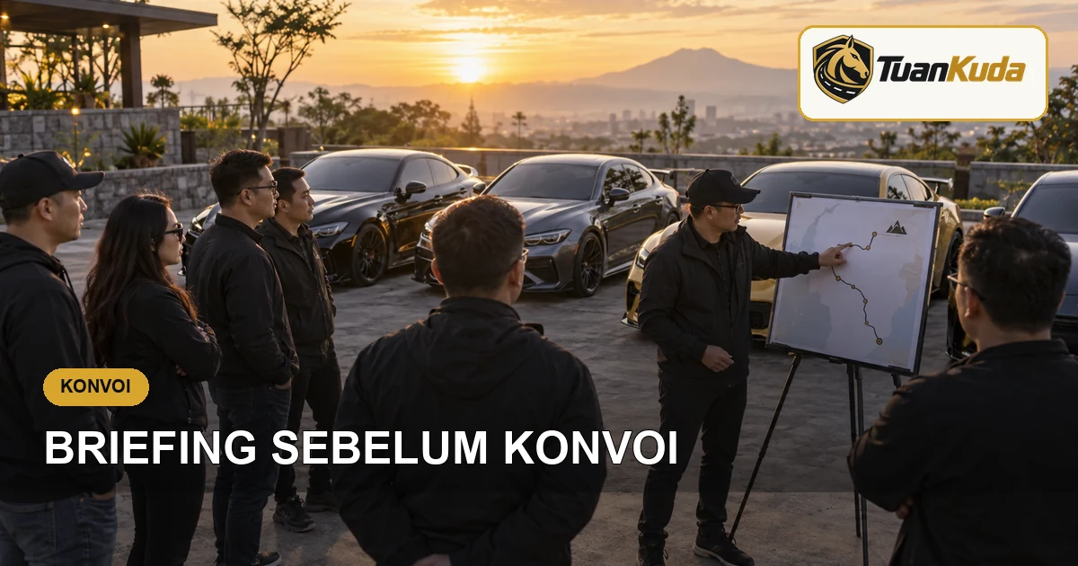 Organizer memberikan briefing rute kepada peserta konvoi mobil