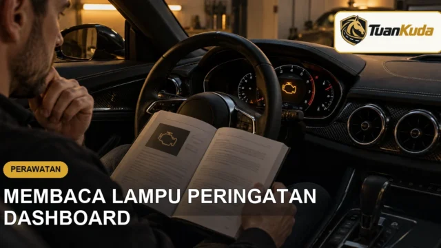 Pengemudi membaca manual ketika lampu peringatan dashboard menyala