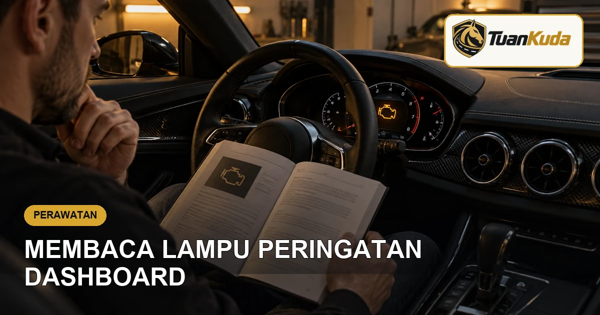 Pengemudi membaca manual ketika lampu peringatan dashboard menyala