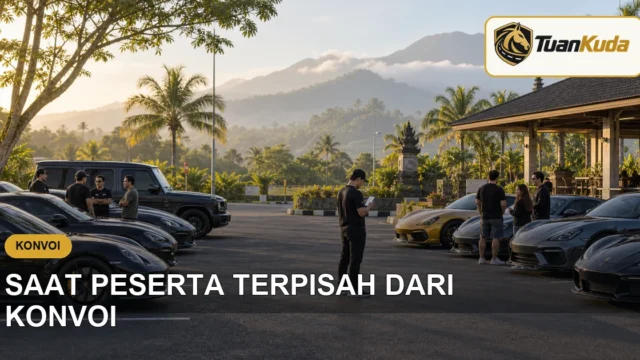 Dua kelompok mobil berkumpul kembali di area parkir yang aman