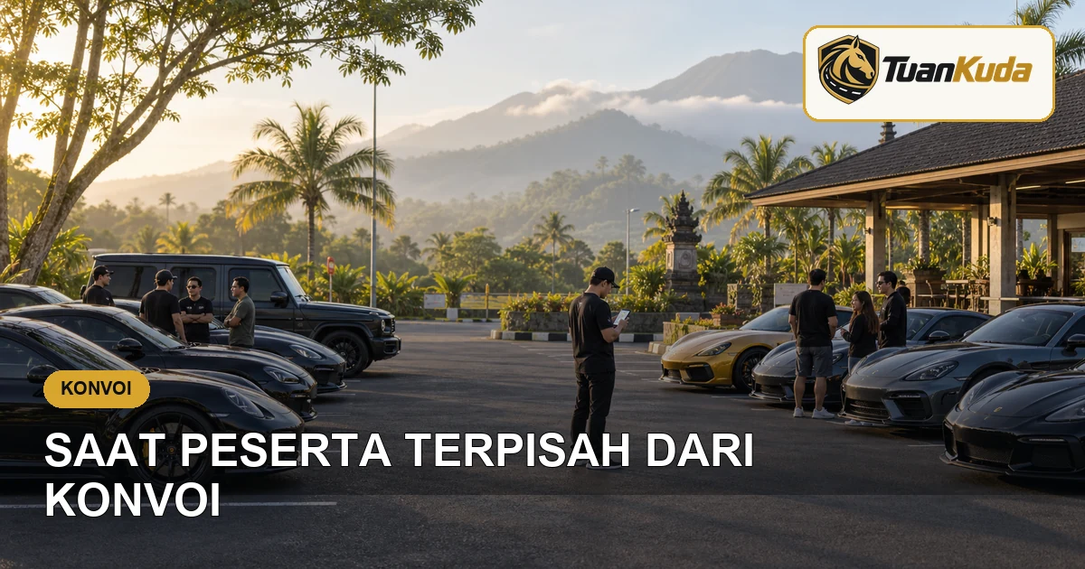 Dua kelompok mobil berkumpul kembali di area parkir yang aman