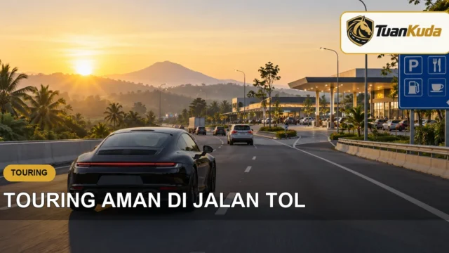 Mobil sport melaju tertib menuju rest area di jalan tol Indonesia