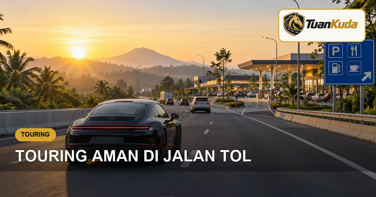 Mobil sport melaju tertib menuju rest area di jalan tol Indonesia